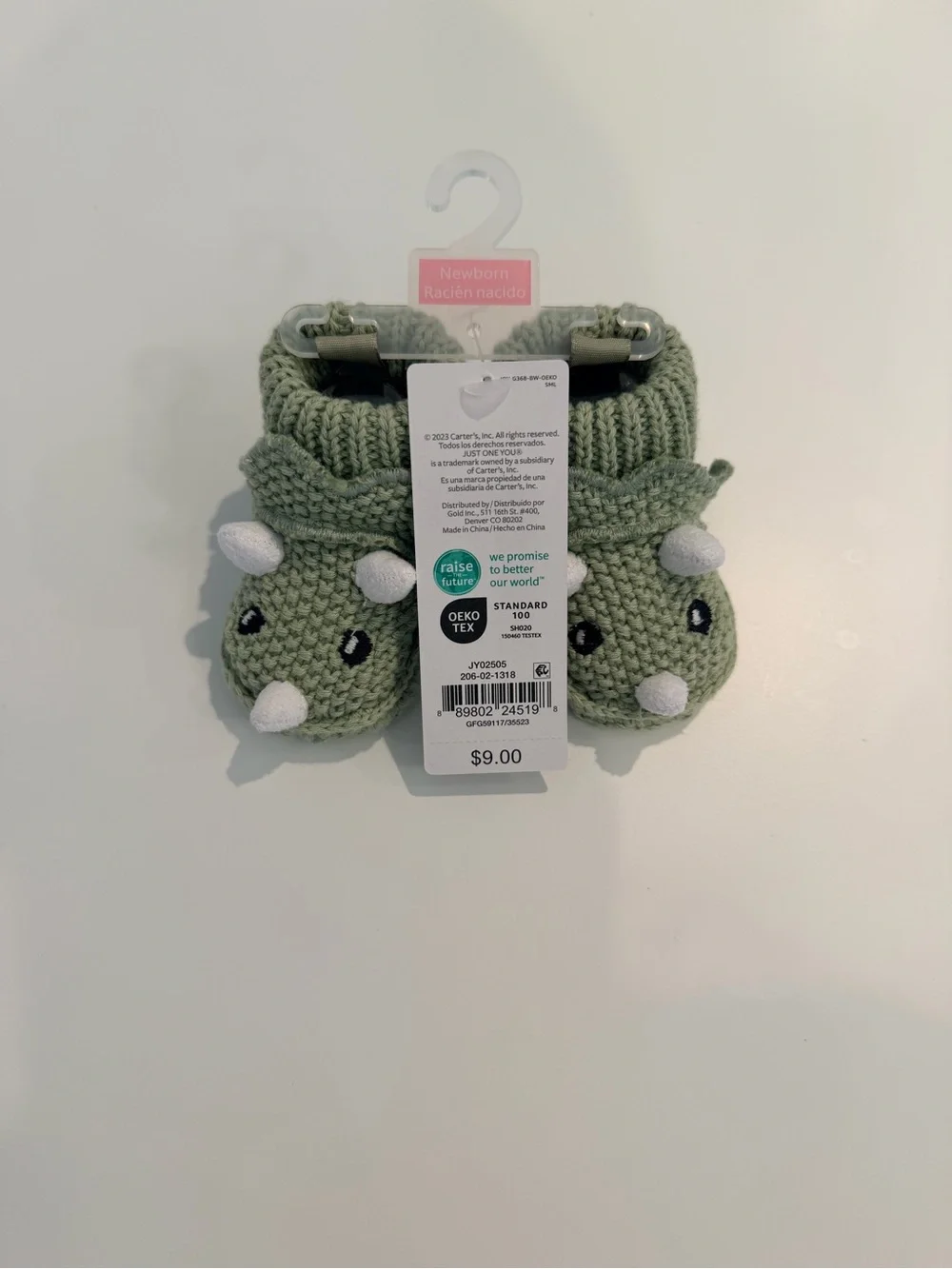 ✨ NWT Carter's Olive Green Knit Dino Baby Booties - Newborn ✨
